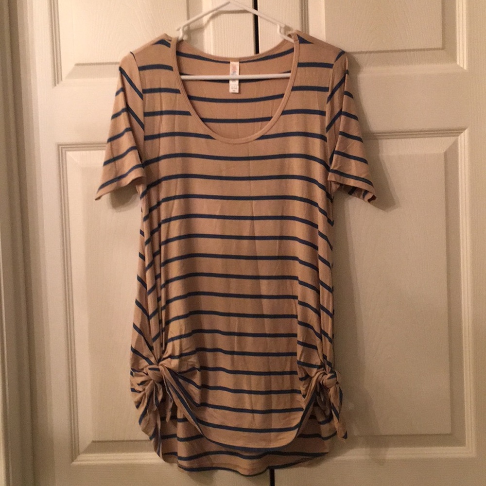 LuLaRoe Super Soft Tan & Blue Striped Perfect-T!